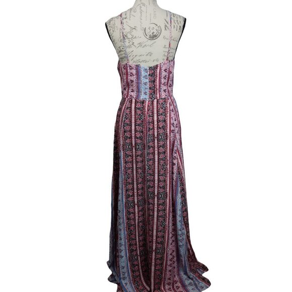 1.State | "Fiesta" Red Blue Print Spaghetti Maxi Dress | Size 4 - Picture 3 of 6